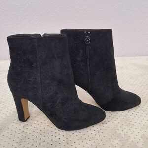 WHBM Black Floral Embossed Ankle Bootie